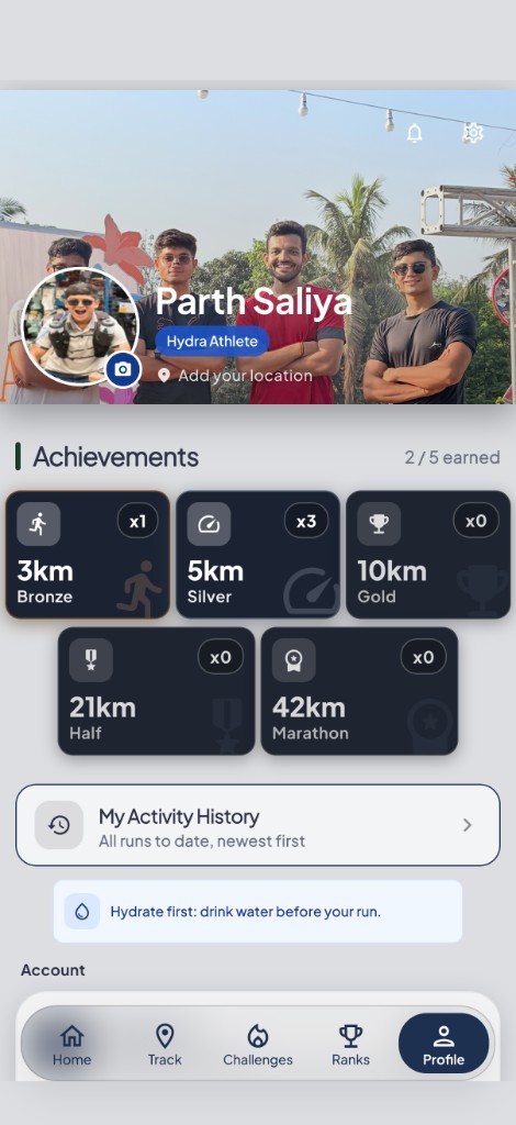 Profile with achievements
